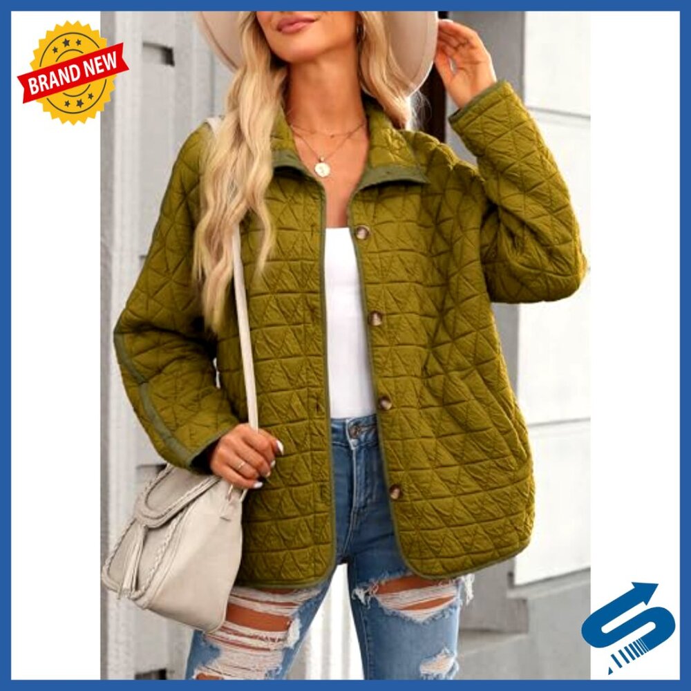 Lightweight Diamond Quilted Jacket Button Down Pu… - image 2